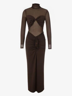 Maxi Dress High Collar Long Sleeves Sexy Layered Pleated Floor Length Dress -Dresses Store 202303211131258925854