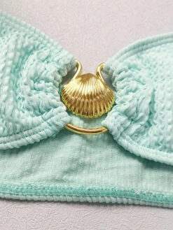 Women Bikini Swimsuit Mint Green Metal Details Strapless Raised Waist Summer Beach Swimwear -Dresses Store 20230323152815301959