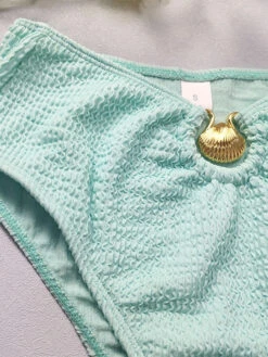 Women Bikini Swimsuit Mint Green Metal Details Strapless Raised Waist Summer Beach Swimwear -Dresses Store 202303231528156048219