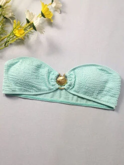Women Bikini Swimsuit Mint Green Metal Details Strapless Raised Waist Summer Beach Swimwear -Dresses Store 202303231528159201292