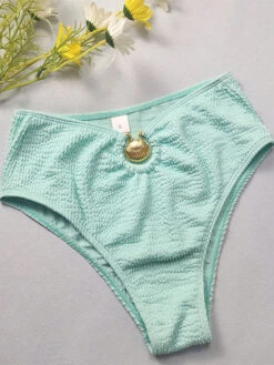 Women Bikini Swimsuit Mint Green Metal Details Strapless Raised Waist Summer Beach Swimwear -Dresses Store 202303231528174278887