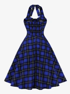 Vintage Dress 1950s Audrey Hepburn Style Sleeveless Knee Length Plaid Rockabilly Dress -Dresses Store 202303231552198819121