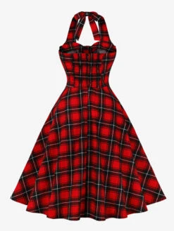Vintage Dress 1950s Audrey Hepburn Style Sleeveless Knee Length Plaid Rockabilly Dress -Dresses Store 202303231552201893052