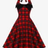 Vintage Dress 1950s Audrey Hepburn Style Sleeveless Knee Length Plaid Rockabilly Dress