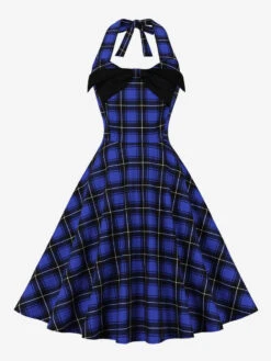 Vintage Dress 1950s Audrey Hepburn Style Sleeveless Knee Length Plaid Rockabilly Dress -Dresses Store 202303231552211851469