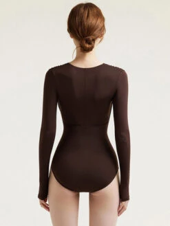 Women One Piece Swimsuits Apricot Pleated V-Neck Raised Waist Summer Beach Swimming Suits -Dresses Store 202303231552355752838