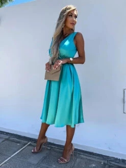 Party Dresses Aqua Sleeveless Semi Formal Midi Dress -Dresses Store 202303271451533629211
