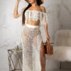 Women Cover Ups Rose Cut Out Bateau Neck Irregular Acrylic Summer Beach Swimwear
