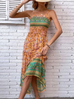 Floral Print Bohemian Sleeveless Midi Dress