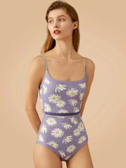 Women One Piece Swimsuits Blue Mixed Floral Print U-Neck Convertible Summer Sexy Swimming Suits -Dresses Store 202304071713035473044