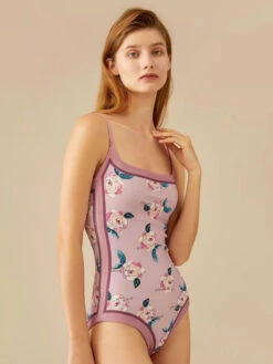 Women One Piece Swimsuits Blue Mixed Floral Print U-Neck Convertible Summer Sexy Swimming Suits -Dresses Store 202304071713041495394