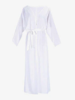 Cover Ups For Women White Sash V-Neck Long Sleeves Oversized Summer Beach Swimwear -Dresses Store 202304141418339126650