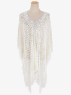 Cover Ups For Women White Fringe V-Neck Half Sleeves Oversized Acrylic Summer Sexy Bathing Suits -Dresses Store 202304141418598922107