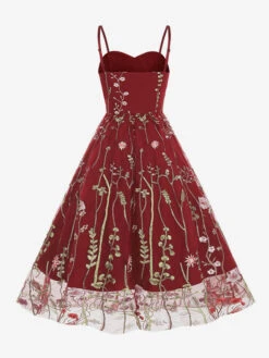 Retro Dress 1950s Audrey Hepburn Style Straps Neck Embroidered Sleeveless Medium Printed Rockabilly Dress -Dresses Store 202304181823530685530