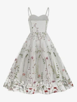 Retro Dress 1950s Audrey Hepburn Style Straps Neck Embroidered Sleeveless Medium Printed Rockabilly Dress -Dresses Store 202304181823536564175