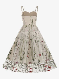 Retro Dress 1950s Audrey Hepburn Style Straps Neck Embroidered Sleeveless Medium Printed Rockabilly Dress -Dresses Store 202304181823542435230