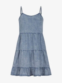 Shift Dresses Spaghetti Straps Sleeveless Cowboy Ruffles Straps Neck Layered Tube Dress Baby Blue -Dresses Store 202304191825347738090