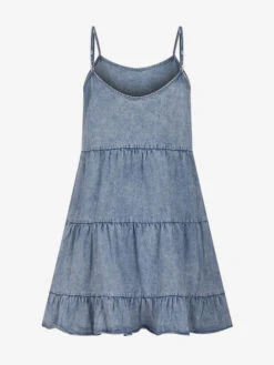 Shift Dresses Spaghetti Straps Sleeveless Cowboy Ruffles Straps Neck Layered Tube Dress Baby Blue -Dresses Store 20230419182535073195