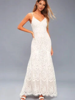 Lace Open Shoulder Sexy V-Neck Sleeveless Lace Dresses