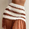 Women Cover Ups Coffee Brown Two-Tone Fringe Stretch Acrylic Summer Sexy Swimwear -Dresses Store 202304261801571535916