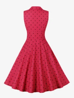 Vintage Dress 1950s Audrey Hepburn Style V-Neck Sleeveless Polka Dot Knee Length Swing Dress -Dresses Store 202304271712500812034