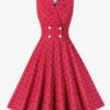 Vintage Dress 1950s Audrey Hepburn Style V-Neck Sleeveless Polka Dot Knee Length Swing Dress