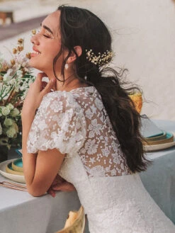 Simple Wedding Dress Mermaid V-Neck Short Sleeves Lace Bridal Dresses Free Customization -Dresses Store 202304281546500137884