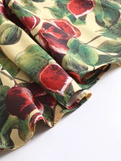 Vintage Dress 1950s Audrey Hepburn Style V-Neck Pleated Sleeveless Printed Medium Yellow Swing Dress -Dresses Store 202305061113271119548