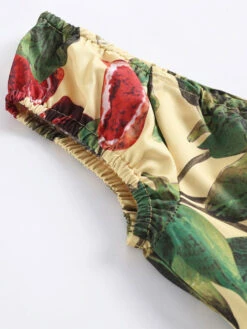 Vintage Dress 1950s Audrey Hepburn Style V-Neck Pleated Sleeveless Printed Medium Yellow Swing Dress -Dresses Store 202305061113283469181