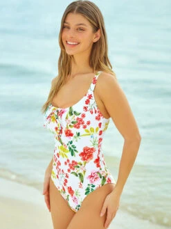 One Piece Swimsuits For Women White Floral Print Lace Up U-Neck Stretch Summer Beach Swimming Suits 9 One Piece Swimsuits For Women White Floral Print Lace Up U-Neck Stretch Summer Beach Swimming Suits -Dresses Store 202305101145454111617