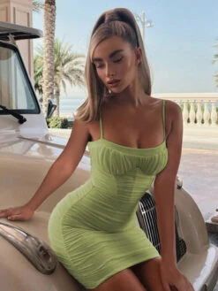 Birthday Bodycon Dresses Black Straps Neck Pleated Open Shoulder Sexy Sleeveless Pencil Dress