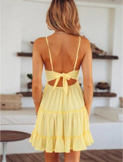 Summer Dress Sleeveless Yellow Straps Neck Lace Cami Dress -Dresses Store 3c5fb96e b059 46db 8797 f40d5054a79a