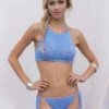 Women Two Piece Swimsuits Light Sky Blue Crochet Halter Backless Summer Sexy Swimwear