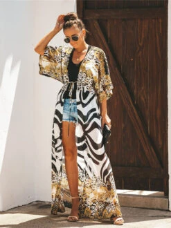 Women Cover Ups Leopard Print Lace Up Short Sleeves Knotted Summer Beach Swimwear -Dresses Store 40ea6a1b 58d2 4125 b129 76a2adb7c0ec