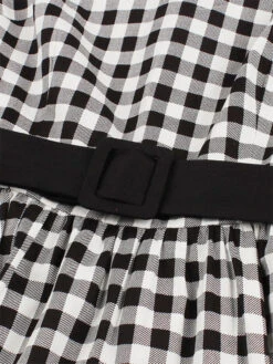 Black Vintage Dress Plaid Gingham Dress Short Sleeve Sash Retro Summer Midi Dress -Dresses Store 47edc609 177c 4c81 91d8 77fbf8c4d5fb