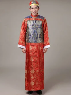 Halloween Chinese Costume Gold Qing Dynasty Long Gown With Waistcoat And Hat For Men -Dresses Store 4edc24a0 a63c 40ba 9722 820ab77a9033