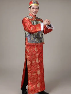Halloween Chinese Costume Gold Qing Dynasty Long Gown With Waistcoat And Hat For Men -Dresses Store 4f5f2f7e 6e43 460a 8333 b966343d8fd5