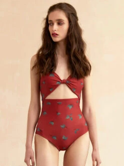 Monokini Swimsuits For Women Red Mixed Polka Dot Knotted V-Neck Convertible Summer Sexy Swimming Suits -Dresses Store 538466ba 62b9 4d3a 9a87 266a9e1874b1