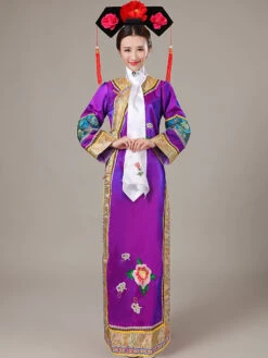 Halloween Chinese Costume Blue Satin Color Block Long Dress For Women -Dresses Store 54bad9a8 038c 4555 a590 bc0c8bb79370