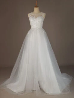 Wedding Dresses 2023 A Line Illusion Neck Sleeveless Floor Length Lace Beaded Tulle Boho Bridal Gowns -Dresses Store 5d7fbdd2 7171 41ce ab94 484942ff070b