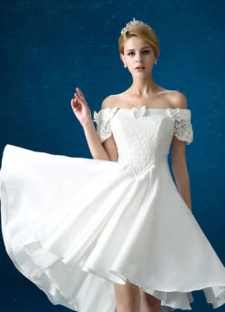 Summer Wedding Dresses 2023 White Lace Satin Off The Shoulder Bridal Gown High Low Beading Bows Short Sleeve Bridal Dress -Dresses Store 5ee66e5c b5e9 4279 899f ad35b08b4253