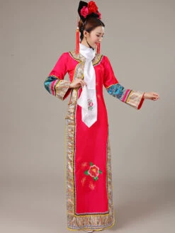 Halloween Chinese Costume Blue Satin Color Block Long Dress For Women -Dresses Store 617234c1 2ca3 4fa1 9b5e af92c5621c7a