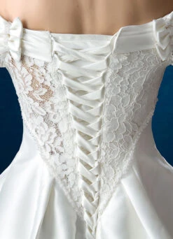 Summer Wedding Dresses 2023 White Lace Satin Off The Shoulder Bridal Gown High Low Beading Bows Short Sleeve Bridal Dress -Dresses Store 69ffe8b5 0a69 4a2c bab1 eaf223b40fd8