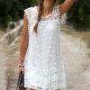 White Lace Sheer Sleeveless Tunic Short Summer Dress -Dresses Store 7276488f ed77 455e b81d c23e33136138