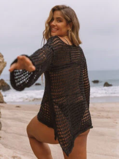 Cover Ups For Women White Cut Out Jewel Neck Long Sleeves Acrylic Summer Sexy Bathing Suits -Dresses Store 77147048 2bf2 4dd0 ba1a b811fcef87e1