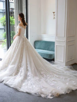 Princess Ball Gown Wedding Dresses Lace Embroidered Off-The-Shoulder Royal Bridal Dress With Train Free Customization -Dresses Store 789b7303 c40b 40a5 874b 7cb205ce4571