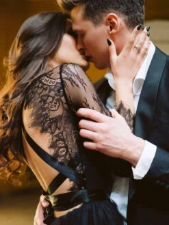 Gothic Black Wedding Dresses A-Line Long Sleeves Backless Lace Up With Train Lace Bridal Gown Free Customization -Dresses Store 7ac5ba2b fd49 4c3e 97c0 28d9d837567a