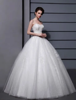 Ivory Princess Ball Gown Wedding Dress Sweetheart Neckline Tulle Beaded Bridal Dress Free Customization -Dresses Store 7c71b3e3 0dd0 422e b346 b0172c3e6811