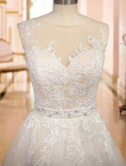 Wedding Dresses 2023 Jewel Illusion Neck Sleeveless A Line Lace Flora Applique Bridal Gowns With Train -Dresses Store 849e04da b616 4406 81e6 a05ee4310166