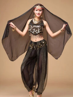 Belly Dance Costume Black Chiffon Women‘s Bollywood Dance Dress In 3 Piece